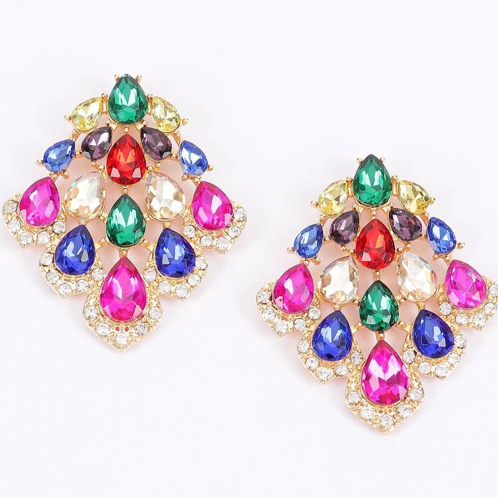 Multicolor Rhinestone Statement Earrings - Picture 1 of 3